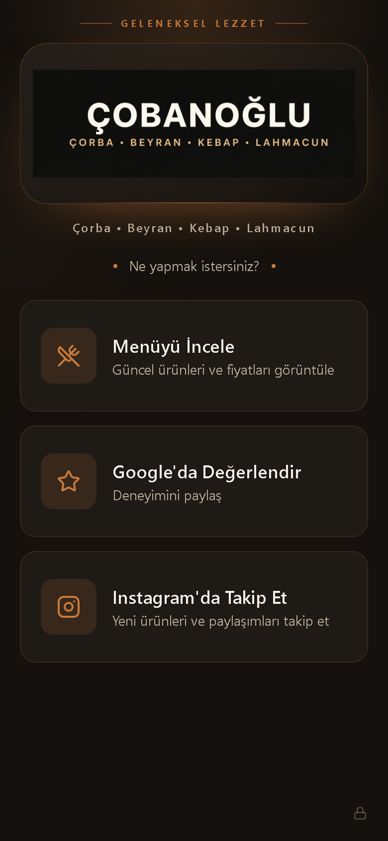Çobanoğlu mobil dijital menü ve işletme sayfası