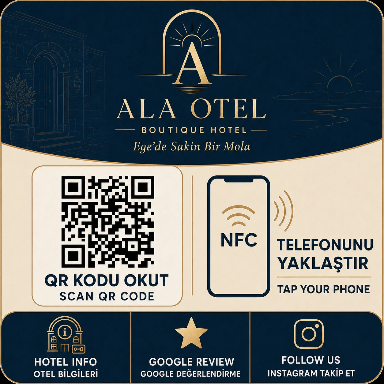 Ala Otel için özel tasarlanmış NFC ve QR kartı