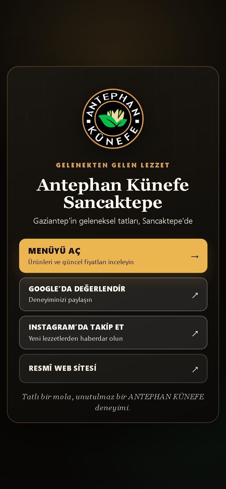 Antephan Künefe Katmer mobil dijital menü deneyimi